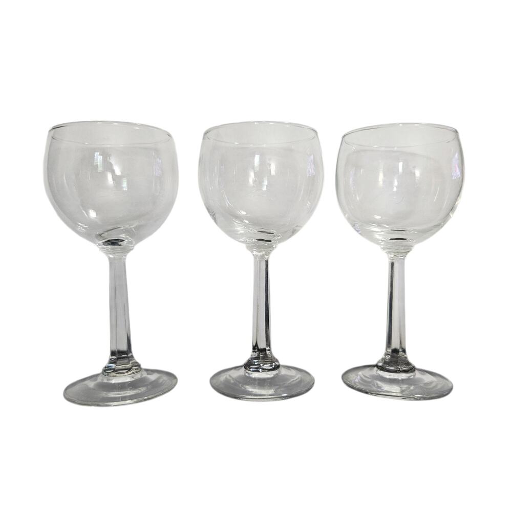 Vintage Clear Stemmed Wine Glasses Set of 3 Round Bowl Goblets Barware